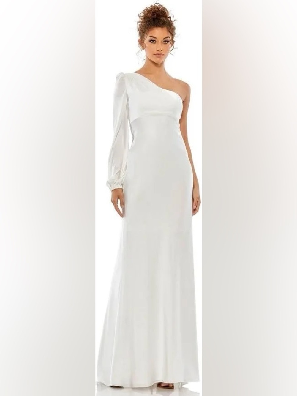 Mac Duggal One-Shoulder White Evening Gown